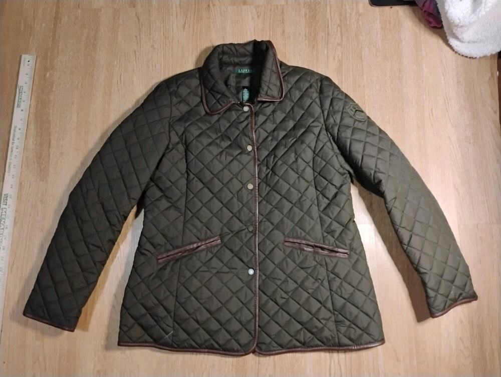 Lauren Ralph Lauren Quilted Puffer Jacket Women’s L Coat Olive Brown